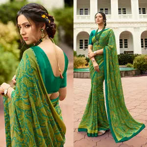 SAREE IMPRIMÉ AVEC JQUARD BUTTI BLOUSE Party Wear Mariage Saree Indien Nouveau Bollywood Designer Pakistanais Fantaisie Sari