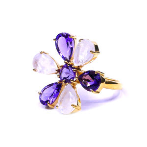 Wedding Wear 925 Sterling Silver <b>Gold</b> Plated Vermeil Amethyst <b>White</b> Rainbow Moonstone Gemstone Classic <b>Ring</b> - Product Image 2
