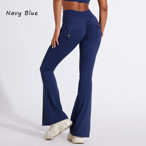 Pantalones de Yoga de cintura alta para mujer, bolsillos, pantalones de campana, diseño transpirable, Fitness, gimnasio, correr, pantalones de ejercicio, cintura media, secado rápido - Product Image 6