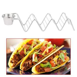 Support à tacos en acier inoxydable avec bol à sauce, élégant et durable, support de service pour coquilles de tacos - Product Image 2
