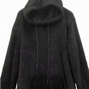 Sweat-shirt à capuche en laine et fourrure pour homme adulte, couleur noire, pull à épaules tombantes, chaud, coupe-vent, respirant, service OEM - Product Image 3