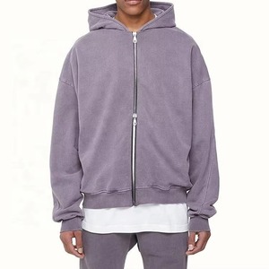 Sudaderas con capucha para hombre con cremallera, personalizadas OEM, de 500 g/m², con lavado de arena, de alto gramaje, lisas, al por mayor, oversize, con hombros caídos y estilo holgado - Product Image 1