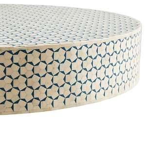 Table basse ronde en coquille incrustée d'os Base en métal Table d'appoint de salon moderne et durable de haute qualité - Product Image 4