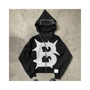 Cheap Custom Sublimation Rhinestone Oversize Multi Color Us Size 100% Cotton Fleece Full Zip Winter Eco-Friendly Hoodie - Product Image 1