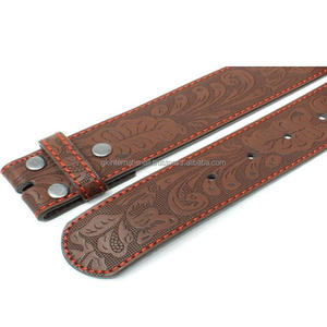 Smooth Grain Western Leather Hand Tooling <b>Belt</b> Designer Engraved Pattern Tooled Leather <b>Belt</b> <b>for</b> Cowboy with Colorful Stitching - Product Image 3