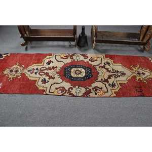 Tapis de 2,8 x 11,1 pieds, tapis turc vintage, tapis en laine rouge et bleu uni - Product Image 3