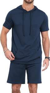 Chándal Atlético transpirable para hombre, conjunto de pantalones cortos de chaqueta deportiva con capucha de manga corta de 2 piezas para deportes de verano, atuendo deportivo informal - Product Image 3