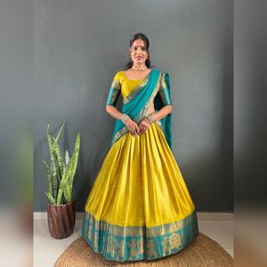 ชุดเลเฮนกาโชลีผ้าฝ้ายเนื้อหนา แต่งขอบปาล์กี ผ้าจอร์เจตต์ ผ้าคลุมไหล่สำหรับงานปาร์ตี้ ชุดอินเดียสำหรับผู้หญิง ขายส่ง - Product Image 4