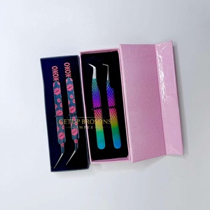 Pince à épiler pour cils GETUP BROSONS IMPEX de haute qualité en acier inoxydable, plusieurs couleurs, pointe lisse, poignée diamantée, antimagnétique - Product Image 2