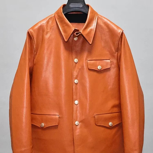 Manteau en cuir véritable pour homme, veste en cuir de vachette naturelle, vêtements de printemps et d'automne, orange XXL, nouvelle collection - Product Image 1