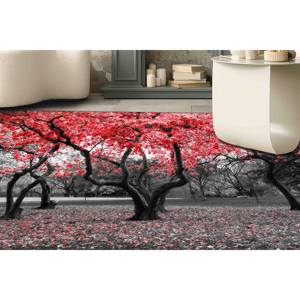 Tapis imprimé avec des arbres à fleurs rouges pour la décoration de bureau et la mise en scène, tapis en chenille - Product Image 2