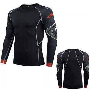 T-shirt Rash Guard pour homme à manches longues, couleur unie, 100 % polyester, avec logo personnalisé OEM - Product Image 2