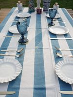 Nappe imprimée de bloc de main indien, nappes imprimées de bloc bleu, nappe de toile bleue de rectangle de longueur de plancher, couverture bleue