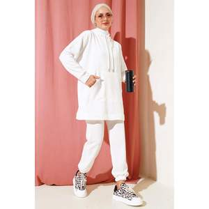 ชุด2ชิ้นมีฮู้ดยืดหยุ่นขาสีขาว - Product Image 1