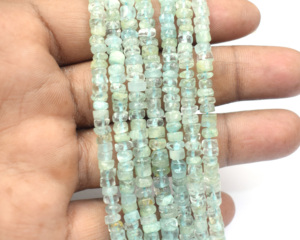 Aigue-marine faite à la main en forme de Heishi brins de perles couleur unie composants de bijoux en pierres précieuses cadeau pour elle - Product Image 1