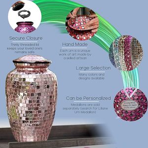 Handmade Mosaic Glass Cremation Urn Large Adult Size Burial Hand Applied Individual <b>Tiles</b> Unique Artwork for Funerals - Product Image 1