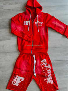 <b>Zip</b> up Hoodie Acid Wash 3d Printing Vintage Retro Washed Zipper Summer Hoodie Screen Printing Hoodies Premium <b>Shorts</b> Set - Product Image 6