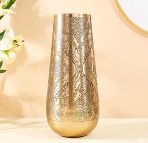 Jarrón de lujo moderno para decoración del hogar, jarrón de flores de aluminio plateado de estilo nórdico hecho a mano, patrón redondo para boda y Navidad - Product Image 1