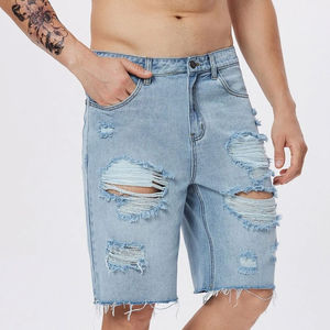 Custom Manufacturer's High Street Breathable Distressed <b>Denim</b> <b>Shorts</b> Men's Casual <b>White</b> Jeans Windproof Canvas Eco-Friendly - Product Image 4