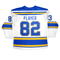 Jersey Hoki Es Desain Kustom OEM, Bendera Cetak Kustom, Nama/Nomor Tackle Twill Kustom, Warna Kustom, Logo untuk Klub, Tim, Liga