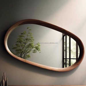 Miroir mural ovale Art Déco KALATRI Haryana, fait main en bois naturel, écologique, léger, épaisseur 4,0 mm, esthétique abstraite unique - Product Image 2