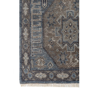 Tapis en laine noué à la main Aprezo bleu, motif médaillon rectangulaire en puzzle, pour salon, chambre à coucher, modèle Rgs-1502 (Cs-01) - Product Image 4