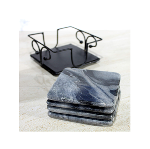 Modern Design Natural Marble <b>Coaster</b> <b>Set</b> of 4 Home Dining Room Coffee Table Decorative <b>Coasters</b> Metal <b>Holder</b> - Product Image 1