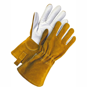 Guantes de soldadura de cuero dividido de vaca Seguridad de cuero genuino de piel de vaca larga - Product Image 1