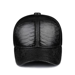 Nuevos sombreros para hombres y mujeres primavera otoño cuero genuino patrón de serpiente gorra de béisbol Unisex ajustable con visera - Product Image 4
