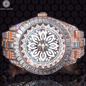 Montre de luxe Charm_Jewells en acier inoxydable, boîtier 40 mm, mouvement mécanique analogique, pour homme, style vintage, accents de diamants, 10 bars - Product Image 1