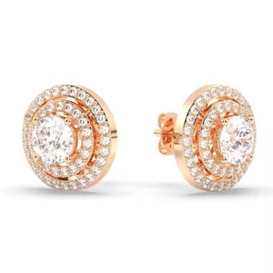 Boucles d'oreilles plaquées or rose avec serti de strass en cristal rond pour femmes, bijoux de mariage classiques - Product Image 3