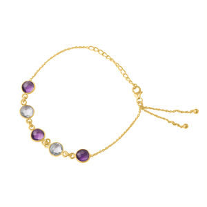 Bracelet en argent sterling 925 à coupe ronde et pierres précieuses plaquées or Bracelet à la mode pour cadeau de mariage pour femme. - Product Image 2