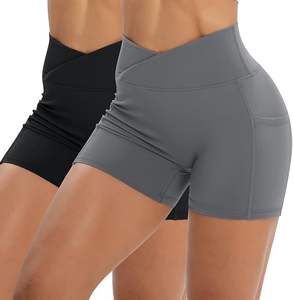 Yoga elástico con bolsillos laterales Pantalones cortos de Yoga para Mujeres Cintura cruzada Gimnasio activo 100% Poliéster con alta y calidad premium - Product Image 1