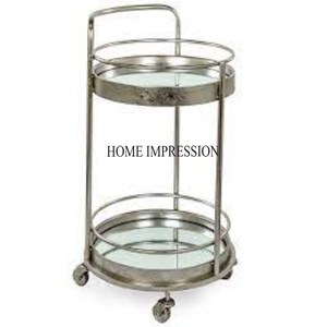 Stylish Multipurpose Superior Quality Metal 3 Tier Food And Drinks Round Shape Serving Trolley With Wheels From Indian Supplier - Product Image 3