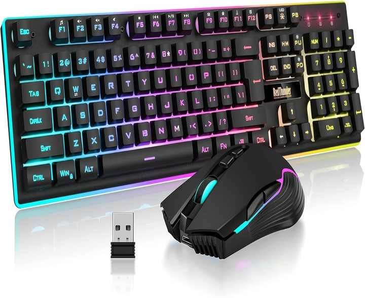 Бренд Новый RedThunder K10 Беспроводная игровая клавиатура и мышь комбо, светодиодная подсветка Аккумуляторная батарея 3800 мАч,