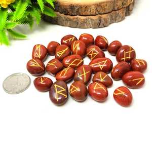 Bán Buôn Đỏ Jasper Rune Đá Đặt Khắc Với Vàng Biểu Tượng Đánh Bóng Tình Yêu Cho Bói Toán Chữa Bệnh Thiền Reiki Tinh Thể - Product Image 2