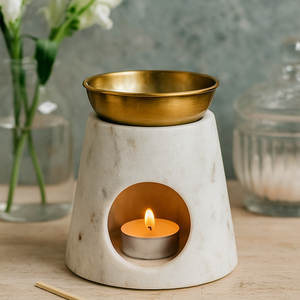 Brûleur à huile de luxe en marbre et laiton pour huiles essentielles Diffuseur d'aromathérapie de qualité supérieure Lampe parfumée Fournisseur en gros - Product Image 1