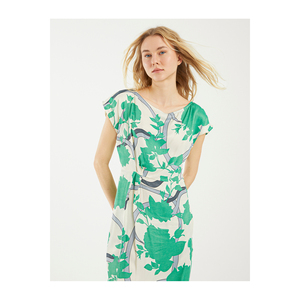 Robe asymétrique à manches tombantes en viscose satinée imprimée pour femmes - Product Image 4