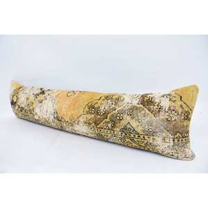Gold Kantha Patchwork Wool <b>Pillow</b> 12x48 Inch Rustic Design Embroidered Floral Vintage Woven Decorative Cushion for Car Floor - Product Image 4