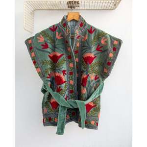 Jaipur Garden Boho <b>Reversible</b> <b>Jacket</b> Velvet Embroidery Linen Lining Satin Leather for Spring Autumn Winter-Cotton Polyester - Product Image 1
