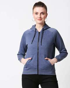 Sweat à capuche bleu pour femme, fermeture éclair intégrale, polaire doux et chaud, manches longues, poches avant, option logo personnalisé, confortable, décontracté pour l'hiver, 100% coton - Product Image 1