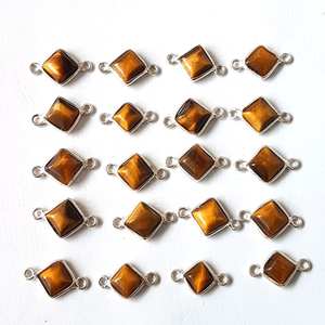 Cabochon en oeil de tigre brun naturel de 7mm 925 argent Sterling or fin Vermeil réglage de lunette carrée pour connecteurs de charme chrétien - Product Image 3