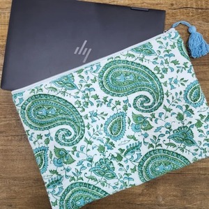 Belle vert blanc main-bloc imprimé coton matelassé luxe écologique moderne imperméable Vintage affaires pochette pour ordinateur portable pour - Product Image 4