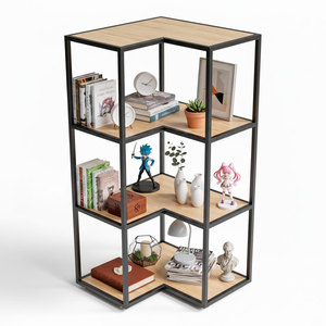 Estante de Pared Esquinero de 4 Niveles KGT68027, 60x60x120cm, Madera Contrachapada con Estructura de Hierro, Tipo Soporte, Almacenamiento para Sala de Estar o Dormitorio - Product Image 1