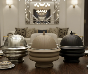 Casserole moderne en métal poli brillant argenté, anti-rouille, avec couvercle en acier inoxydable, plat de service haut de gamme pour la maison - Product Image 6