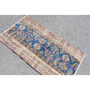 พรมขนสัตว์สีน้ำตาล2.6x4.6ft แฮนด์เมดสีฟ้าคลาสสิกงานเย็บปะแบบตุรกีสำหรับห้องนั่งเล่นหรือห้องนอนแผ่นยางรองหลังสำหรับวัยรุ่น - Product Image 4