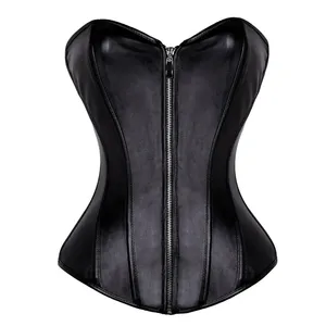 Corsets en similicuir pour femmes pour la taille Corsets en PU Overbust Bustiest avec fermeture éclair Plus Lingerie sexy burlesque grande taille - Product Image 4