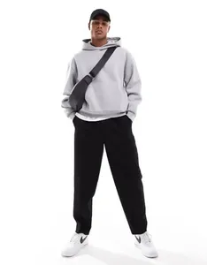 Men's Gray Hooded Sweatshirt Oversized Fit Solid Colour Casual <b>Fleece</b> <b>Hoodie</b> With Front Pocket Autumn Wear 2027 - Product Image 4