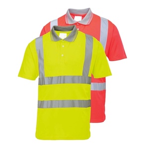 Camiseta Polo de Seguridad Unisex de Alta Visibilidad ANSI Clase 1 con Cintas Reflectantes LED, 100% Poliéster Malla, Manga Corta, Ropa de Trabajo - Product Image 1