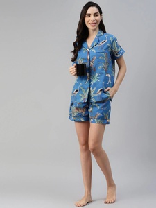 Conjunto de Pijama Casual de Algodón para Mujer, Estampado Floral, Manga Corta, Cuello en V, con Pantalones de Tela Transpirable, Suave y de Secado Rápido, con Botones y Bolsillos - Product Image 6